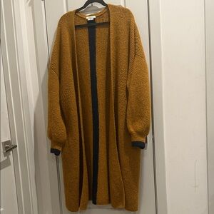 Boden Mustard Cardigan with Navy Stripe